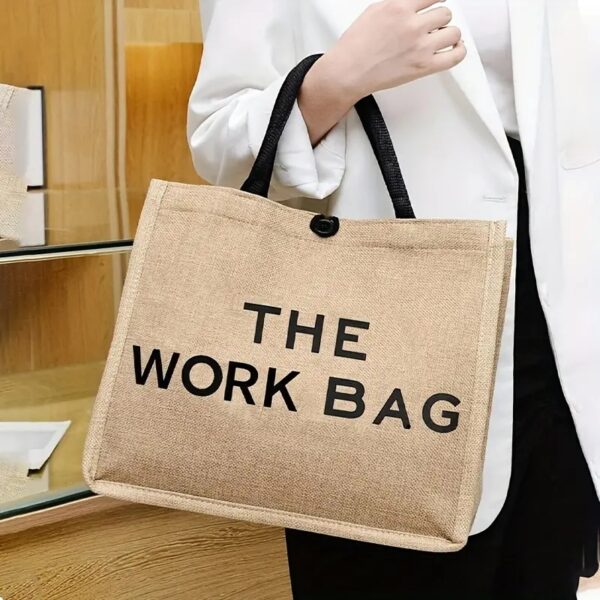 The Work Bag Print Burlap Tote Bag