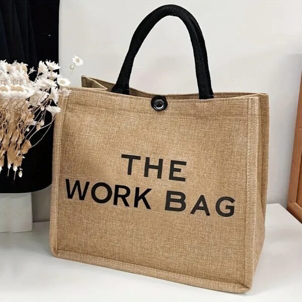 The Work Bag Print Burlap Tote Bag