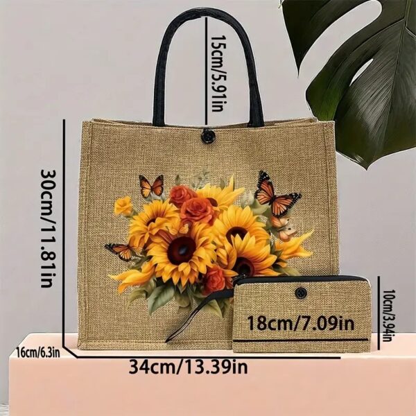 2-Pack Sunflower Print Burlap Tote Bag