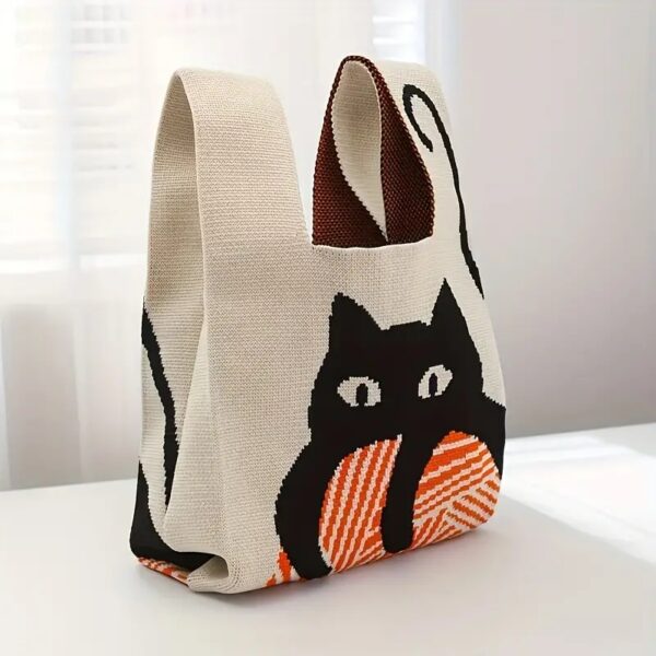 Cat and Yarn Print Jacquard Satchel