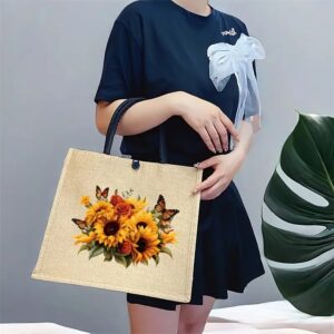 2-Pack Sunflower Print Burlap Tote Bag