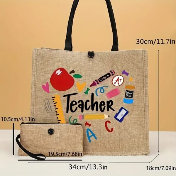 2-Pack Teacher Inspired Print Burlap Tote Bags