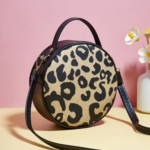 Small Leopard Pattern Round Faux Leather Top Handle Purse