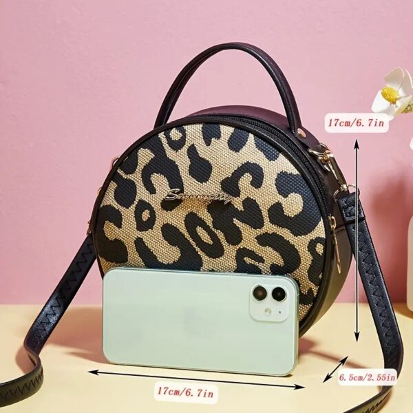 Small Leopard Pattern Round Faux Leather Top Handle Purse