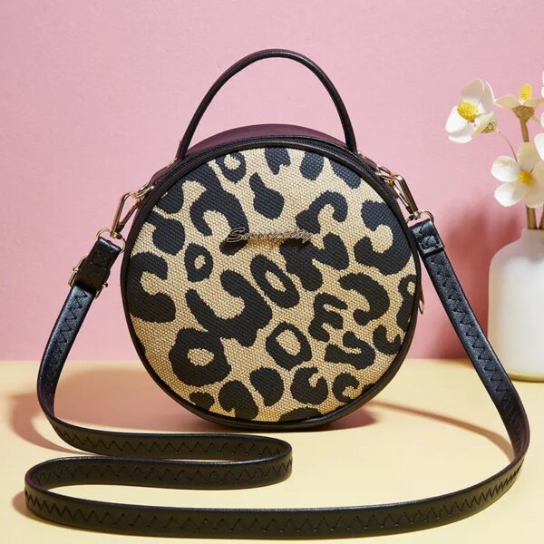 Small Leopard Pattern Round Faux Leather Top Handle Purse